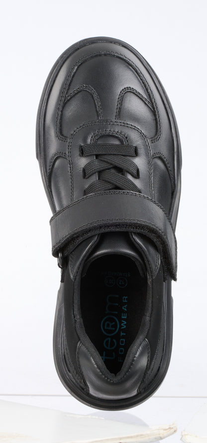 Upton Black Leather Athletic Touch Tape Lace up