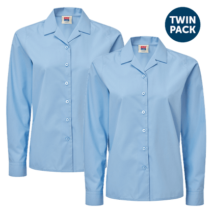 Girls Long Sleeve Revere Collar School Blouses 2 Pack