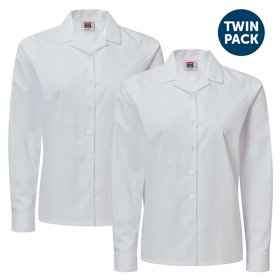 Girls Long Sleeve Revere Collar School Blouses 2 Pack