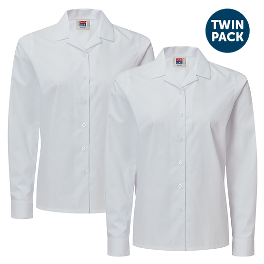 Girls Long Sleeve Revere Collar School Blouses 2 Pack