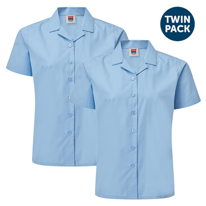 Girls Eco Short Sleeve Revere Collar School Blouses 2 Pack