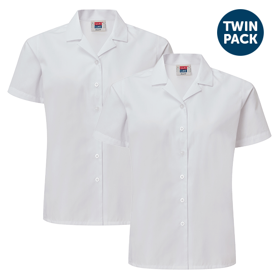 Girls Eco Short Sleeve Revere Collar School Blouses 2 Pack