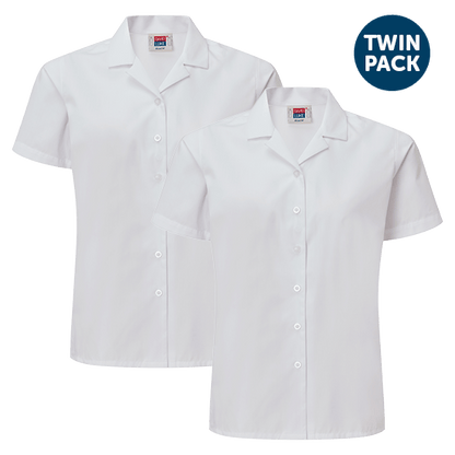 Girls Eco Short Sleeve Revere Collar School Blouses 2 Pack