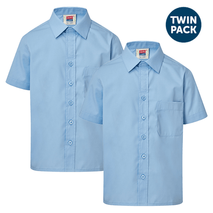 Kids Short Sleeve School Shirt with Velcro Fastening 2 Pack