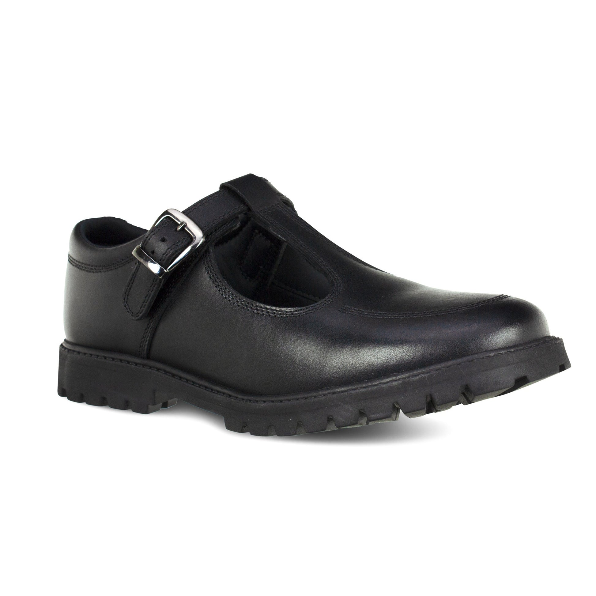 Emily Black Leather Buckle T Bar