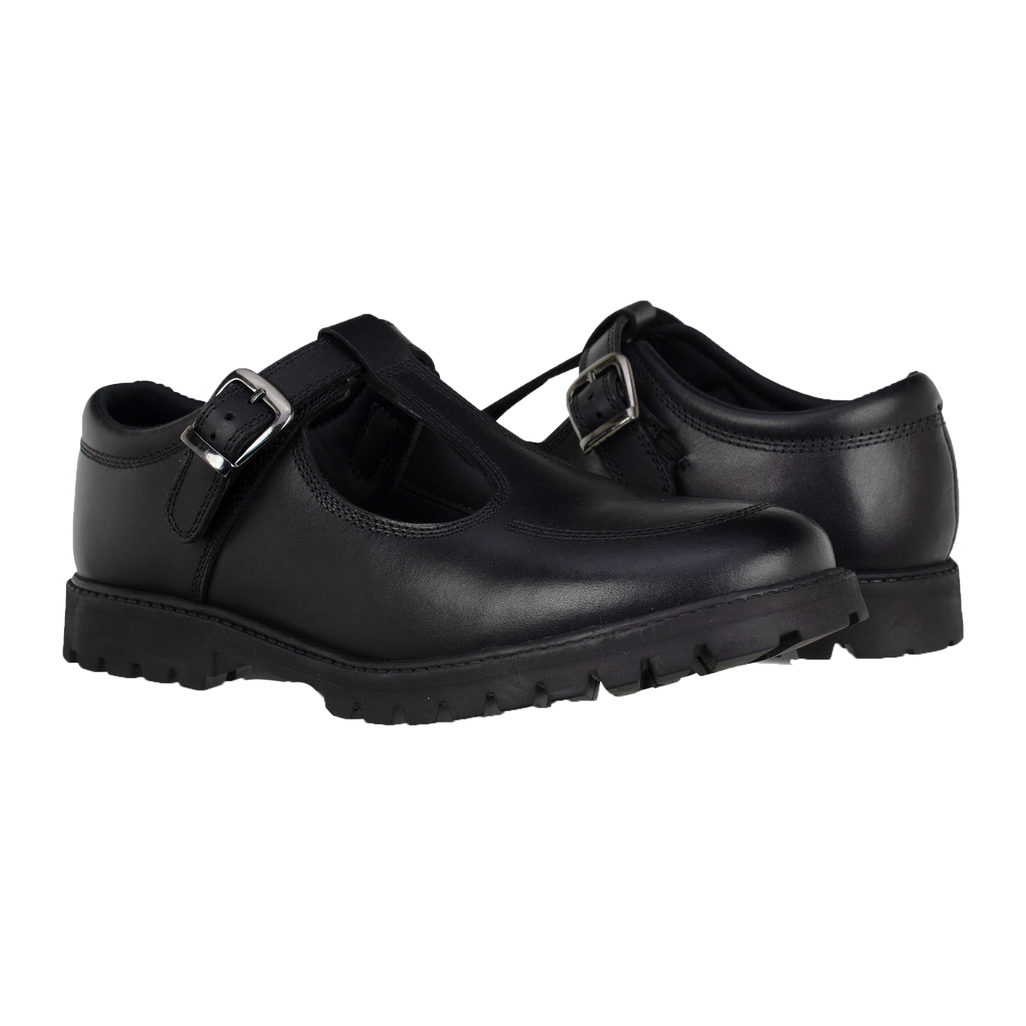 Emily Black Leather Buckle T Bar