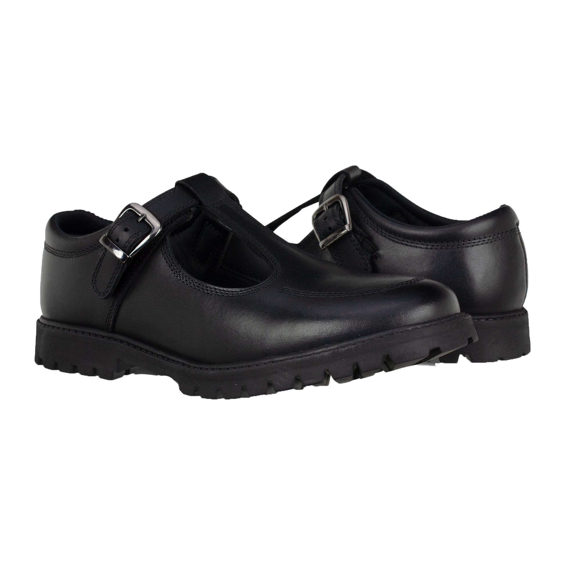 Emily Black Leather Buckle T Bar