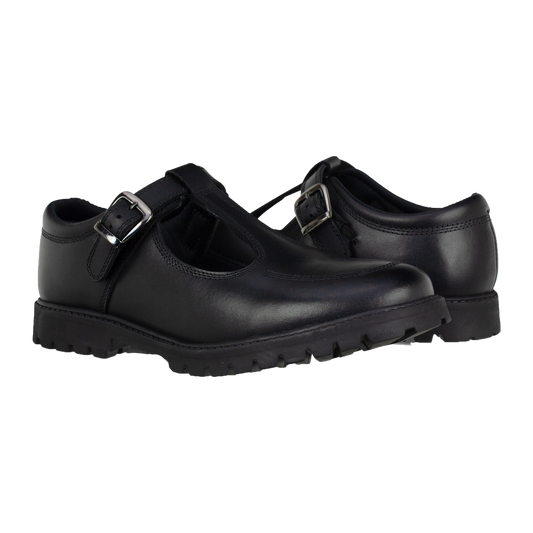 Emily Black Leather Buckle T Bar