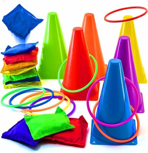 32pc Kids Ring Toss & Bean Bag Carnival Game Set - Indoor Outdoor Garden Games