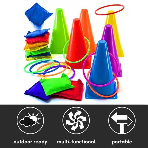 32pc Kids Ring Toss & Bean Bag Carnival Game Set - Indoor Outdoor Garden Games