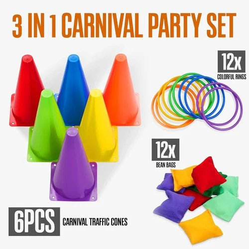 32pc Kids Ring Toss & Bean Bag Carnival Game Set - Indoor Outdoor Garden Games