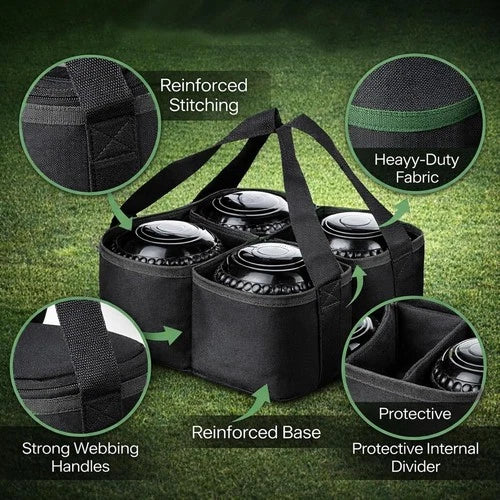 Lawn Bowls Carrier Bag for 4 Bowls – Heavy Duty Nylon Bowling Bag with Dividers
